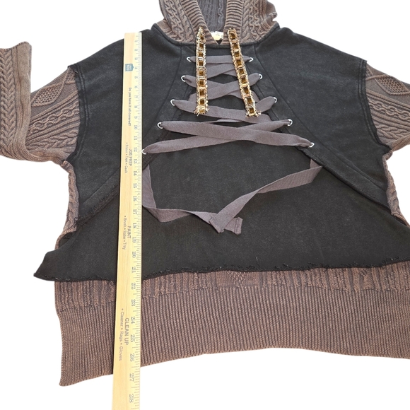 POL Rebel Lace Up Knit Hoodie Mineral Wash Brown Black Small NWOT - Picture 11 of 16